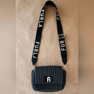 Furla 1927 Black Raffia Mini Crossbody Bag